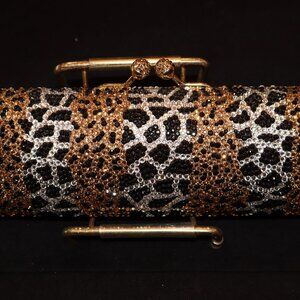 Swarovski Crystal Bag Gold and White Topaz & Jet & Crystal